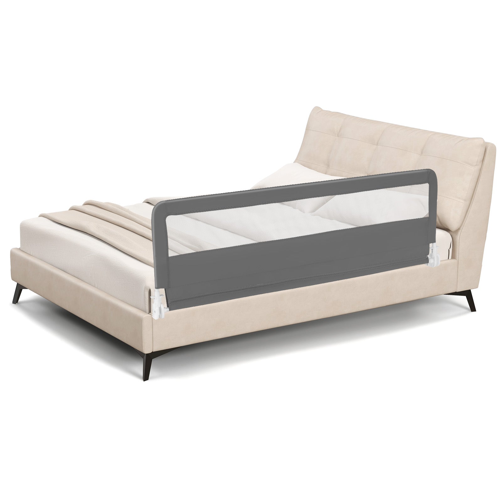 71 Inch Extra Long Swing Down Bed Guardrail with Safety Straps, Gray Bed Rails at Gallery Canada