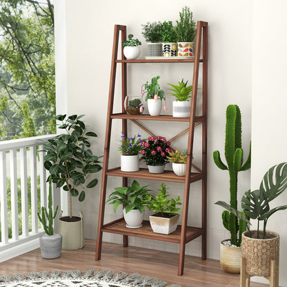58 Inch 4-Tier Bamboo Ladder Bookshelf, Walnut Bookcases at Gallery Canada