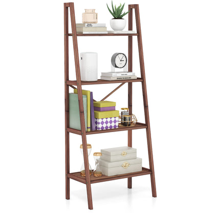 58 Inch 4-Tier Bamboo Ladder Bookshelf, Walnut Bookcases Walnut at Gallery Canada