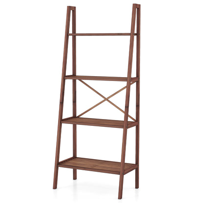 58 Inch 4-Tier Bamboo Ladder Bookshelf, Walnut Bookcases at Gallery Canada