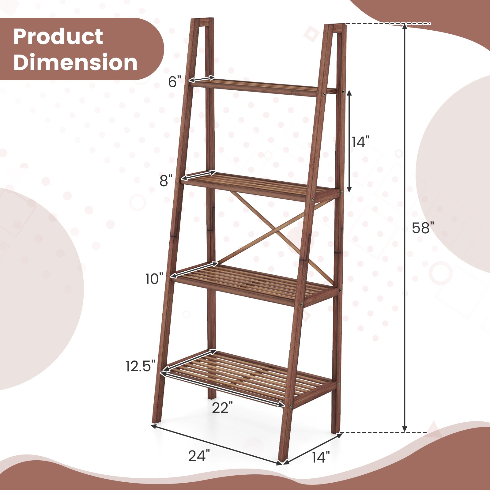 58 Inch 4-Tier Bamboo Ladder Bookshelf, Walnut Bookcases at Gallery Canada