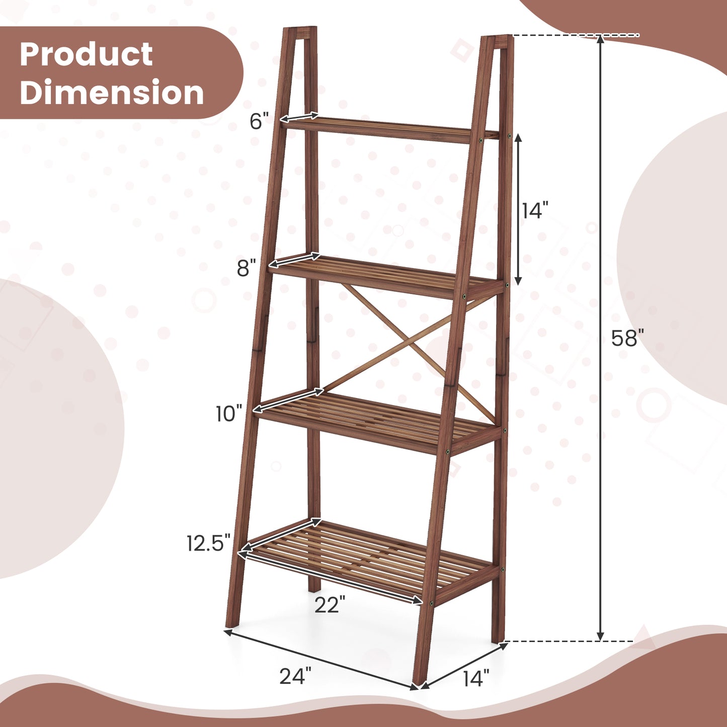 58 Inch 4-Tier Bamboo Ladder Bookshelf, Walnut Bookcases at Gallery Canada
