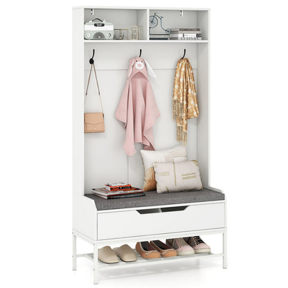 69 Inches Tall Hall Tree 4-in-1 Coat Rack with Seat Cushion and Shoe Storage, White Coat Racks & Hall Trees at Gallery Canada