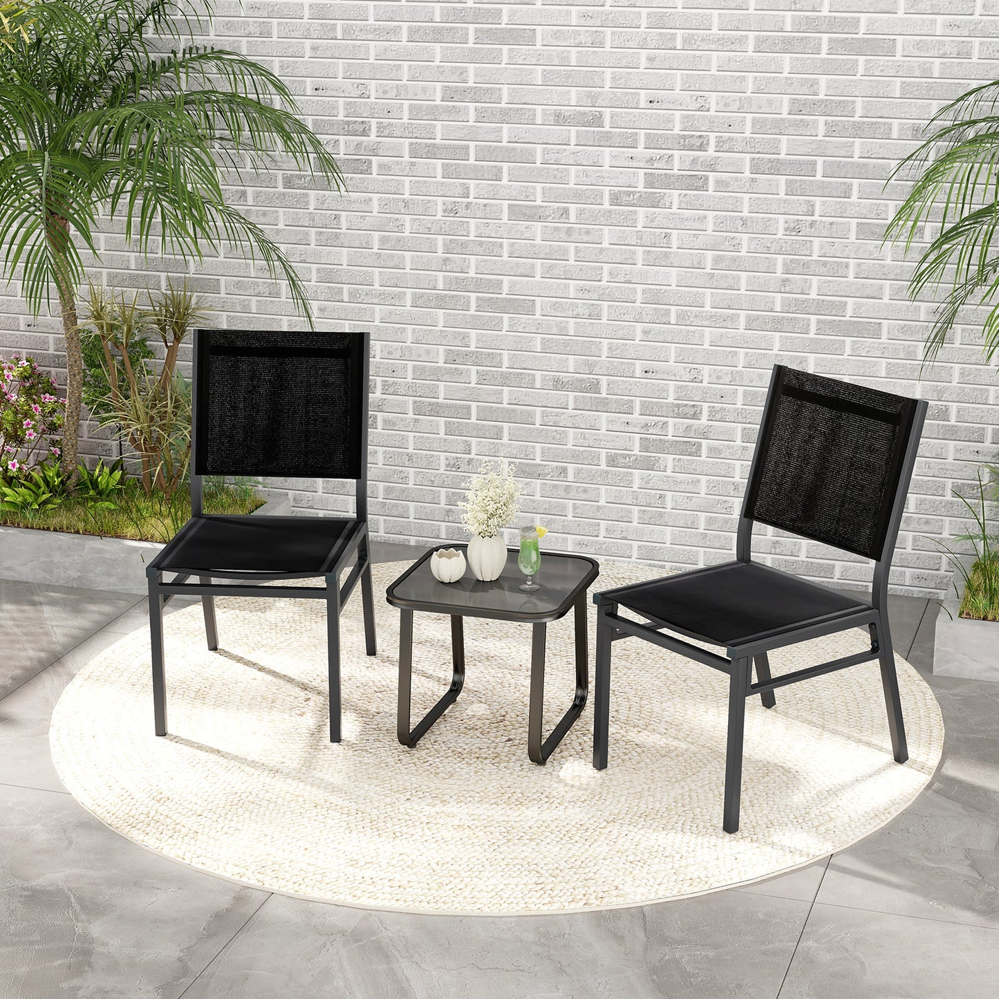 Outdoor Dining Chairs with Breathable Seat and Backrest for Backyard Porch Poolside-1 Piece, Black Patio Dining Chairs at Gallery Canada