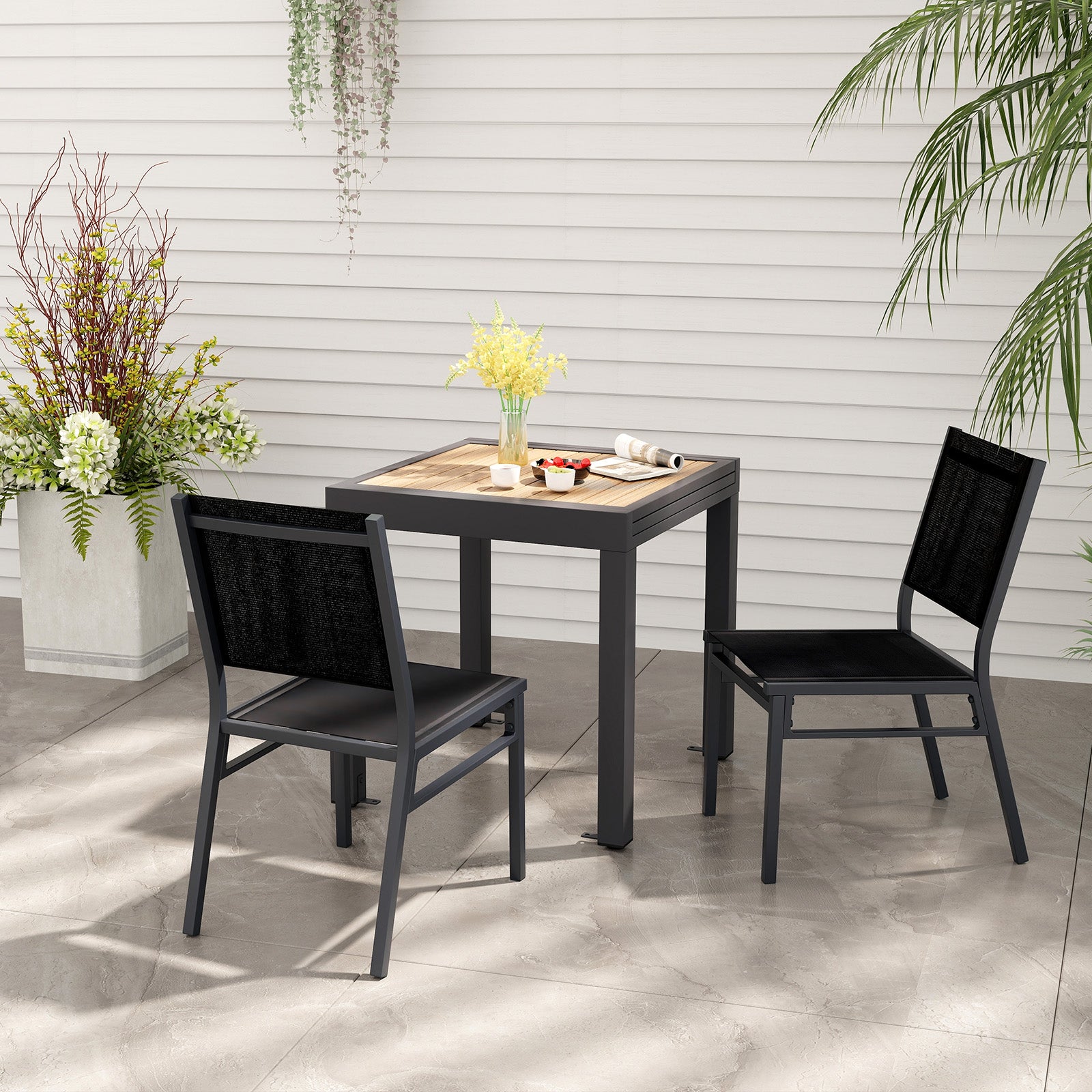 Outdoor Dining Chairs with Breathable Seat and Backrest for Backyard Porch Poolside-Set of 2, Black Patio Dining Chairs at Gallery Canada