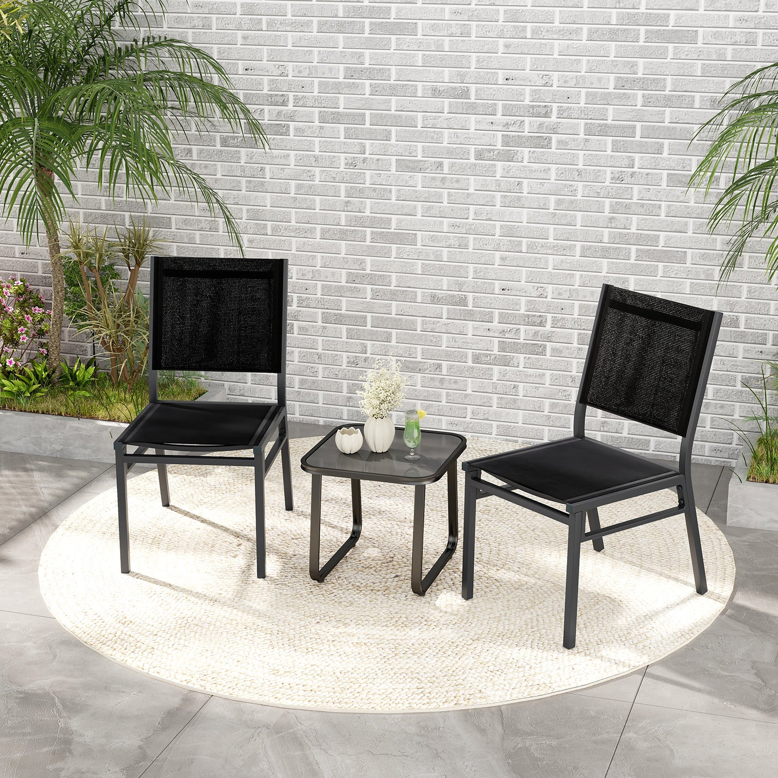 Outdoor Dining Chairs with Breathable Seat and Backrest for Backyard Porch Poolside-Set of 2, Black Patio Dining Chairs at Gallery Canada