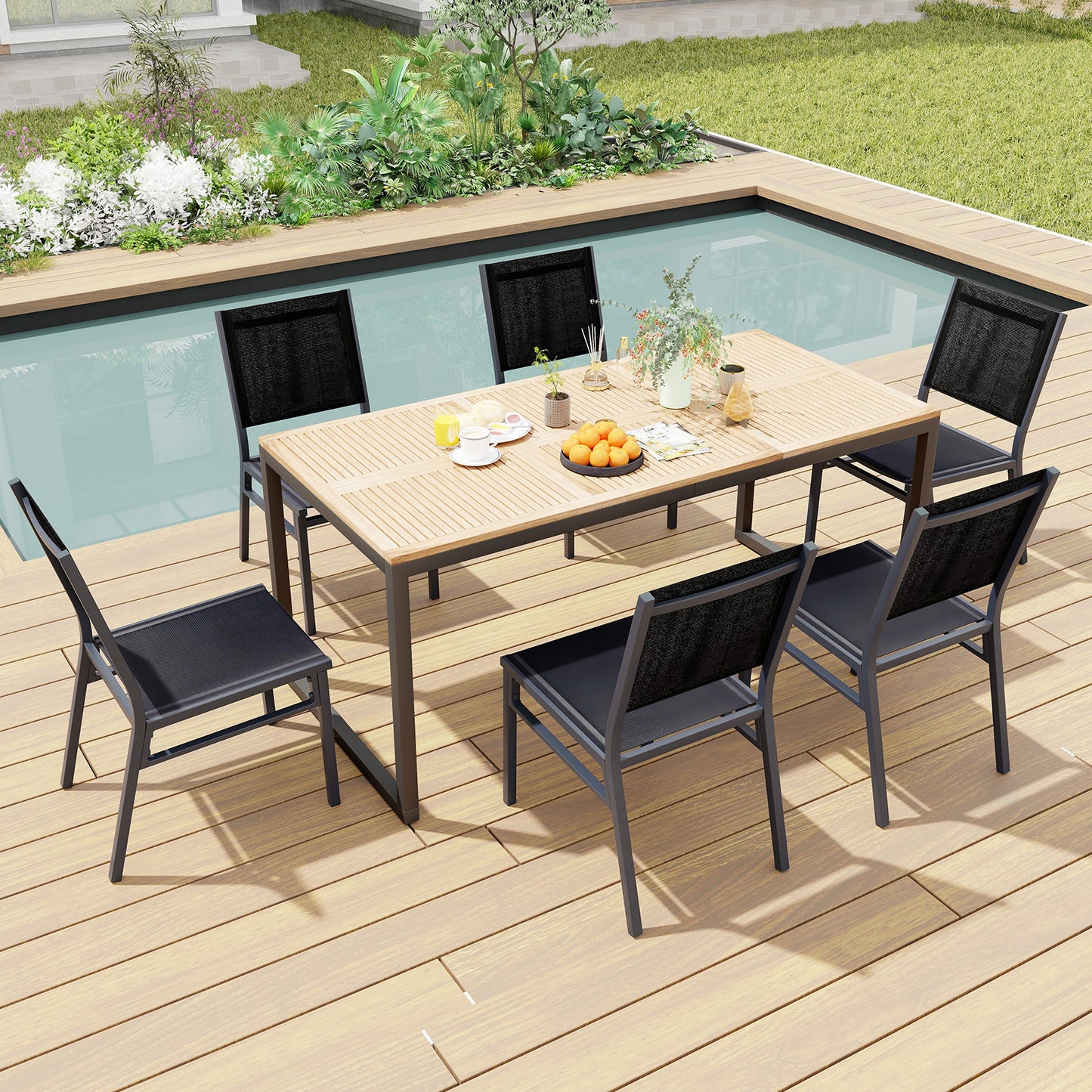 Outdoor Dining Chairs with Breathable Seat and Backrest for Backyard Porch Poolside-Set of 2, Black Patio Dining Chairs at Gallery Canada