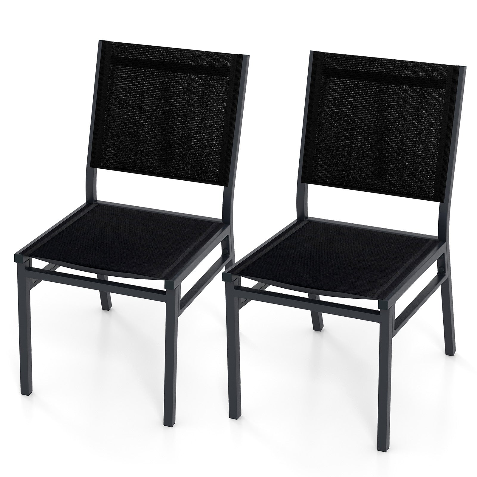 Outdoor Dining Chairs with Breathable Seat and Backrest for Backyard Porch Poolside-Set of 2, Black Patio Dining Chairs at Gallery Canada