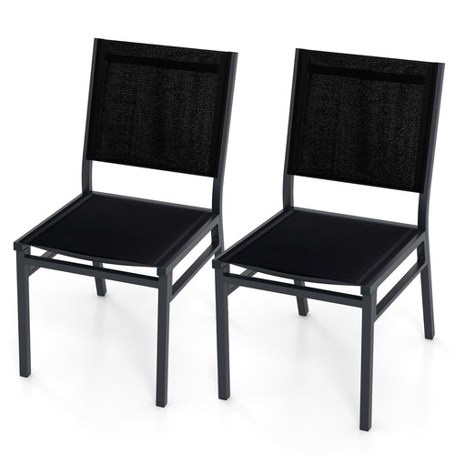 Outdoor Dining Chairs with Breathable Seat and Backrest for Backyard Porch Poolside-Set of 2, Black