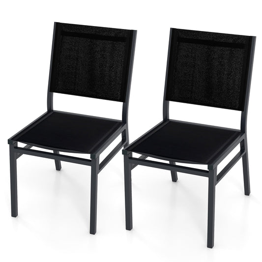 Outdoor Dining Chairs, Breathable Seat And Backrest, Set Of 2, Black