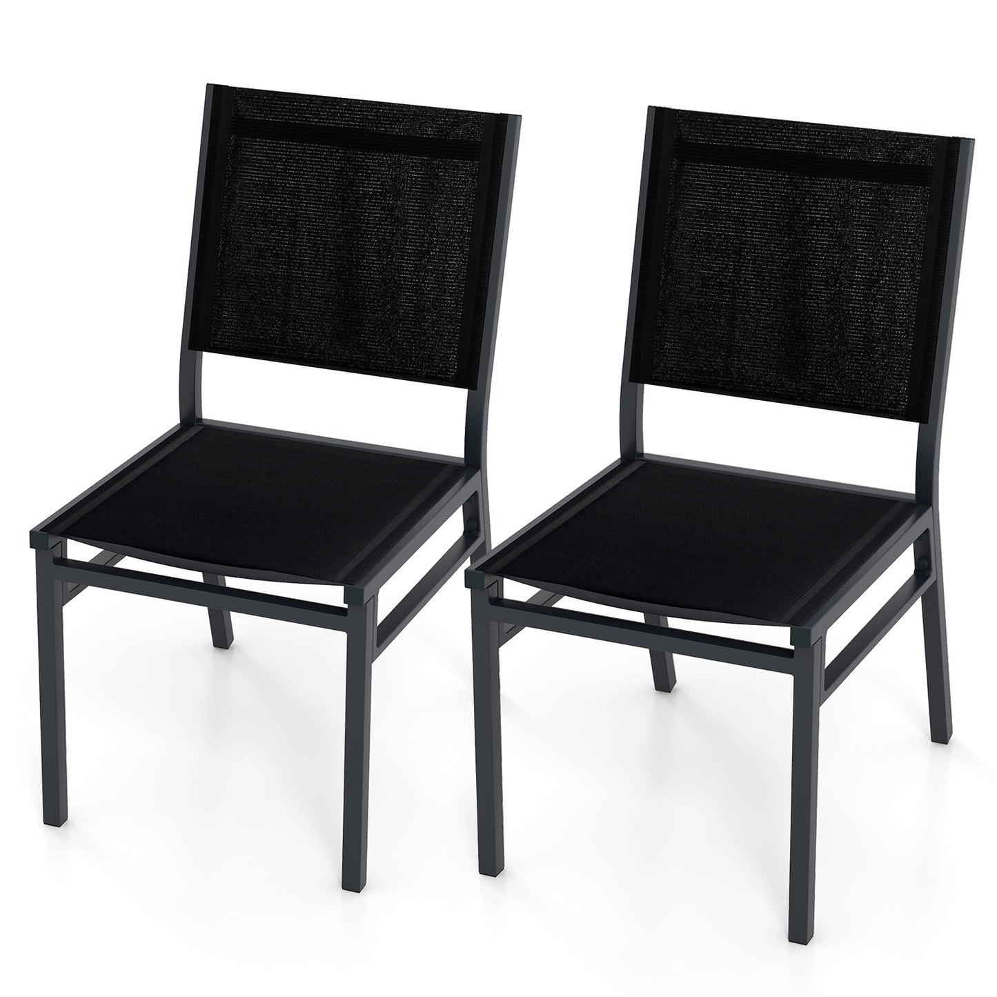 Chaises de salle à manger extérieures, siège et dossier respirants, lot de 2, noir