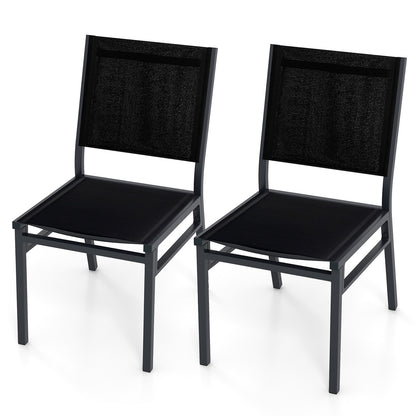 Chaises de salle à manger extérieures, siège et dossier respirants, lot de 2, noir
