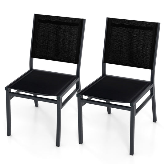 Outdoor Dining Chairs, Breathable Seat And Backrest, Set Of 2, Black Patio Dining Chairs Black at Gallery Canada