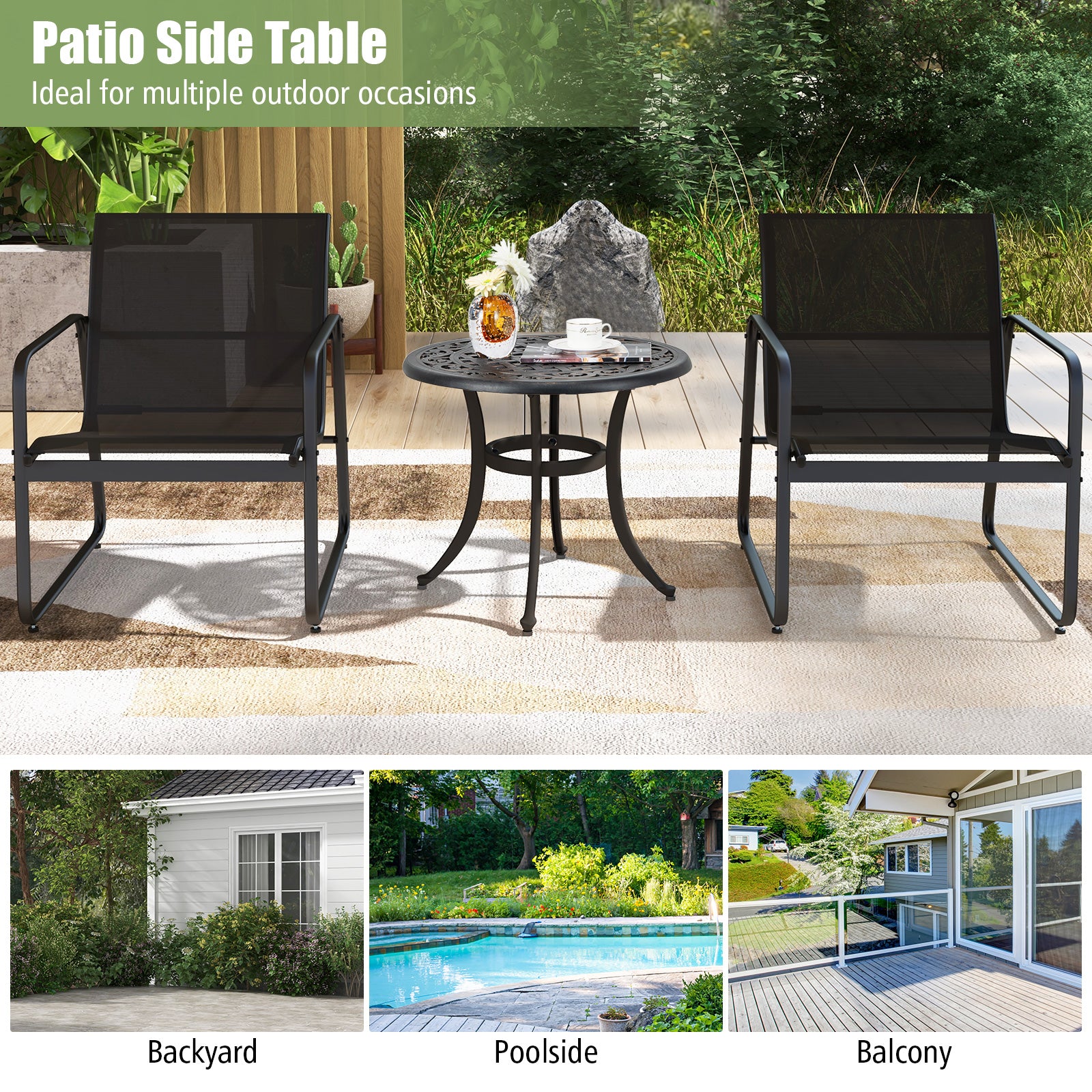 24 Inch Patio Side Table with Adjustable Footpads for Poolside Backyard Balcony, Rustic Brown Patio Coffee Tables at Gallery Canada