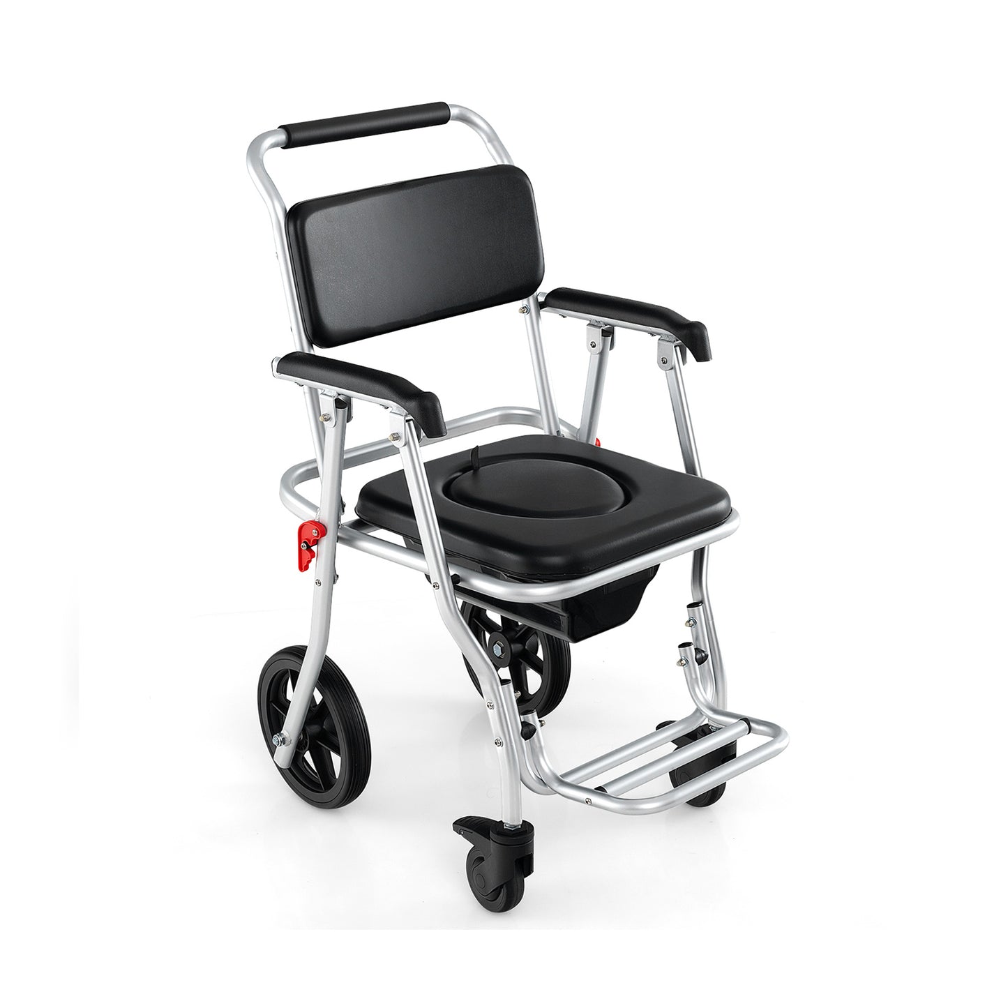 Chaise de commodité pliable pour chevet, 4-en-1 avec freins, noir
