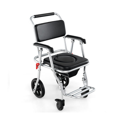 Chaise de commodité pliable pour chevet, 4-en-1 avec freins, noir