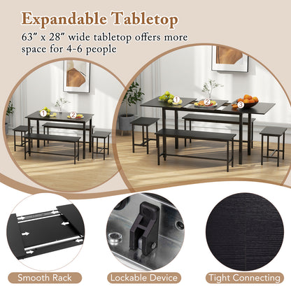 5 Piece Dining Table Set for 4-6 with 2 Benches & 2 Stools for Kitchen Dining Room, Black Dining Room Sets at Gallery Canada