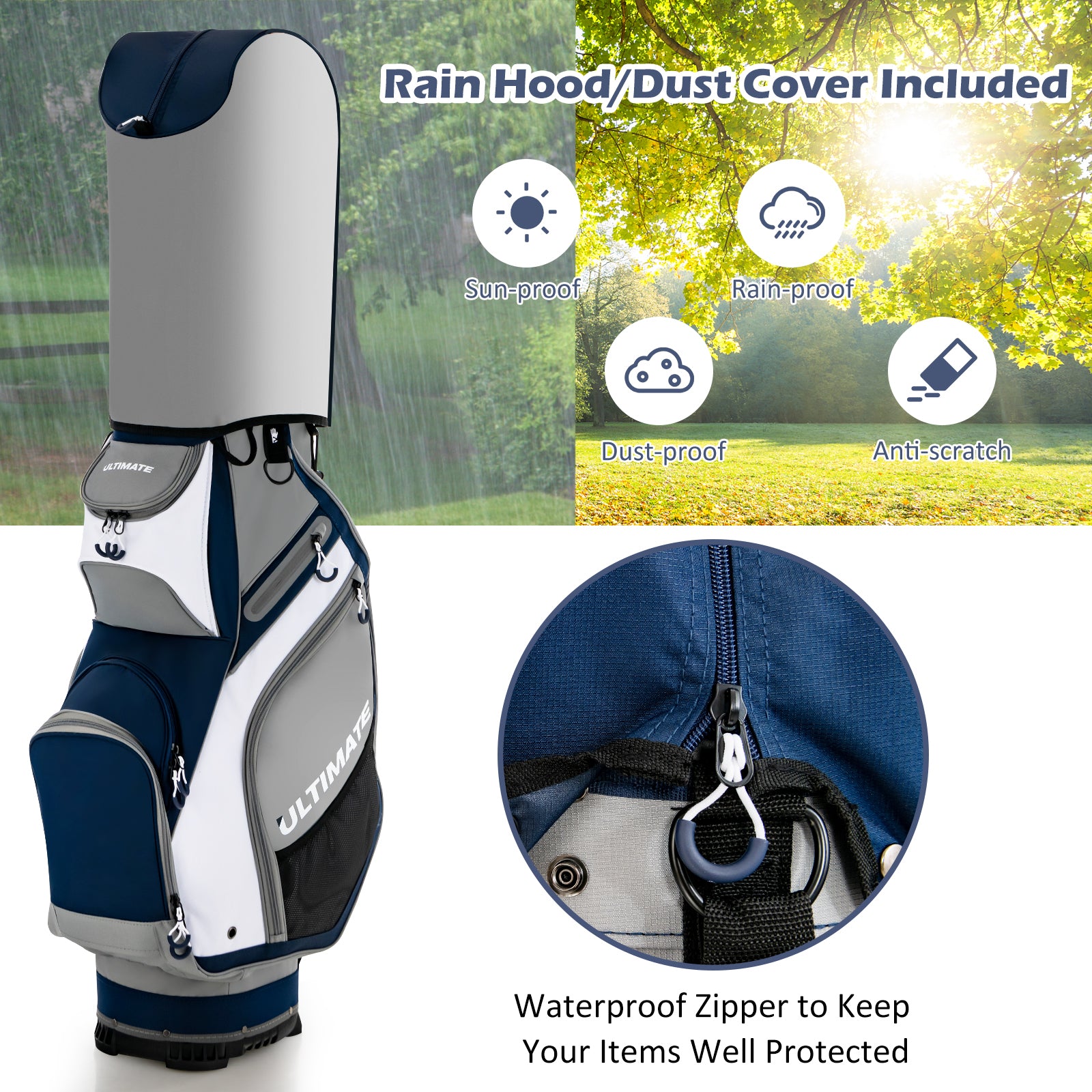 10.5 Inch Golf Stand Bag with 14 Way Dividers and 7 Zippered Pockets, Navy Golf at Gallery Canada
