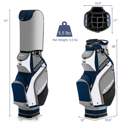 10.5 Inch Golf Stand Bag with 14 Way Dividers and 7 Zippered Pockets, Navy Golf at Gallery Canada