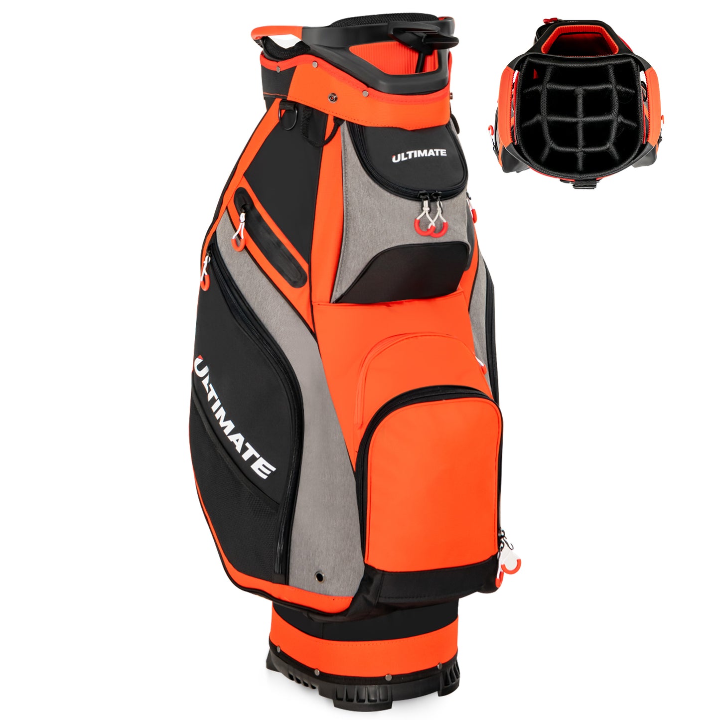 10.5 Inch Golf Stand Bag, 14 Way Dividers, 7 Zippered Pockets, Orange Golf Orange at Gallery Canada