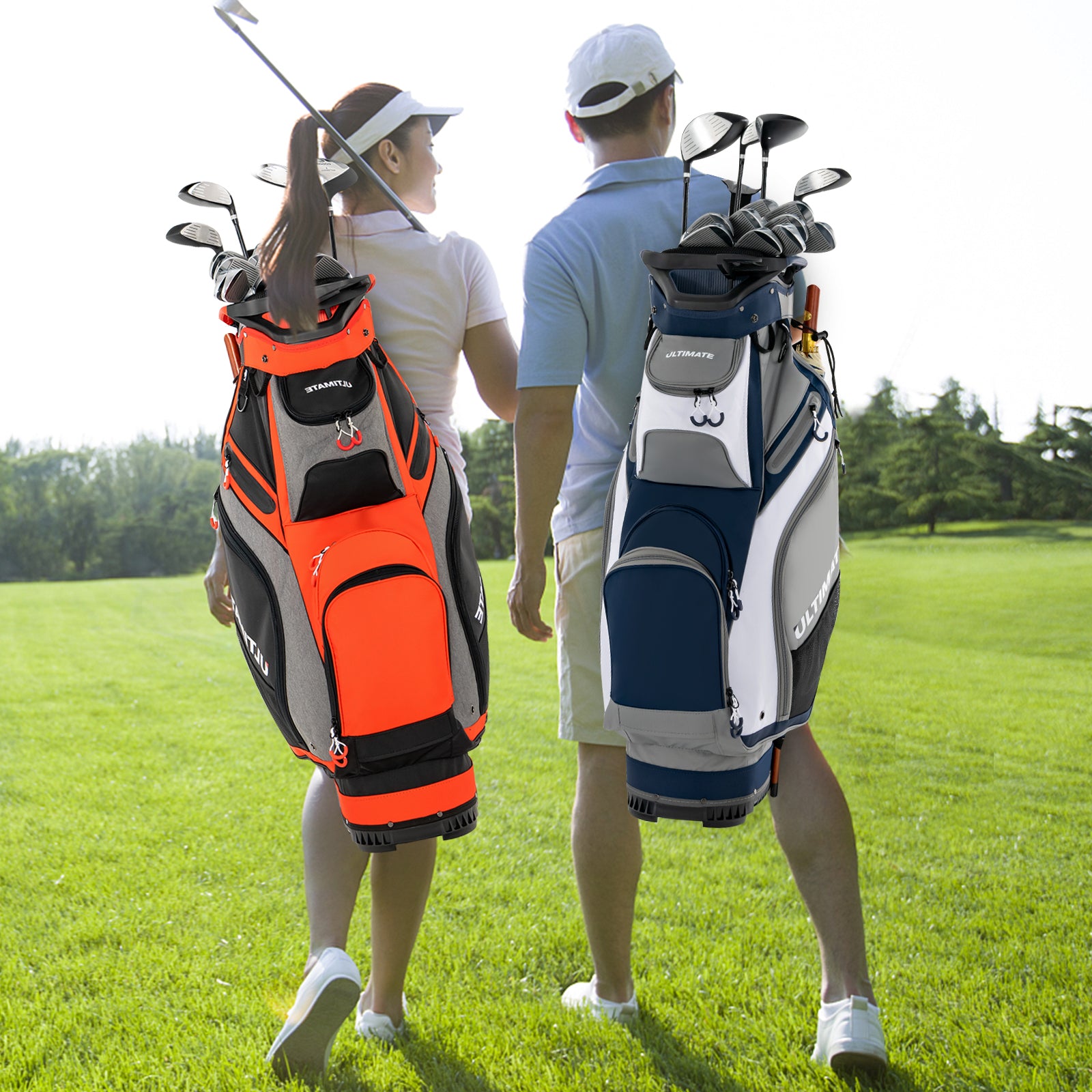 10.5 Inch Golf Stand Bag with 14 Way Dividers and 7 Zippered Pockets, Orange Golf at Gallery Canada