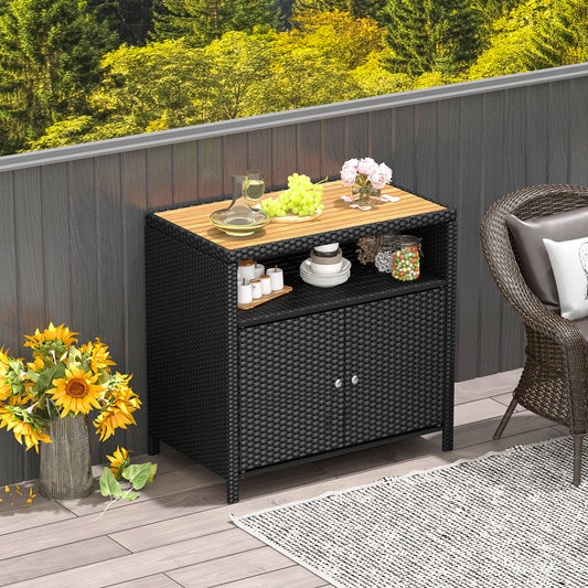 Rattan Storage Cabinet, Acacia Wood Countertop, Black Sideboards Cabinets & Buffets Black at Gallery Canada