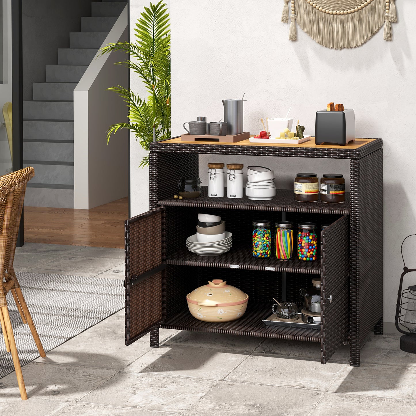 Rattan Storage Cabinet, Acacia Wood Countertop, Brown Sideboards Cabinets & Buffets at Gallery Canada