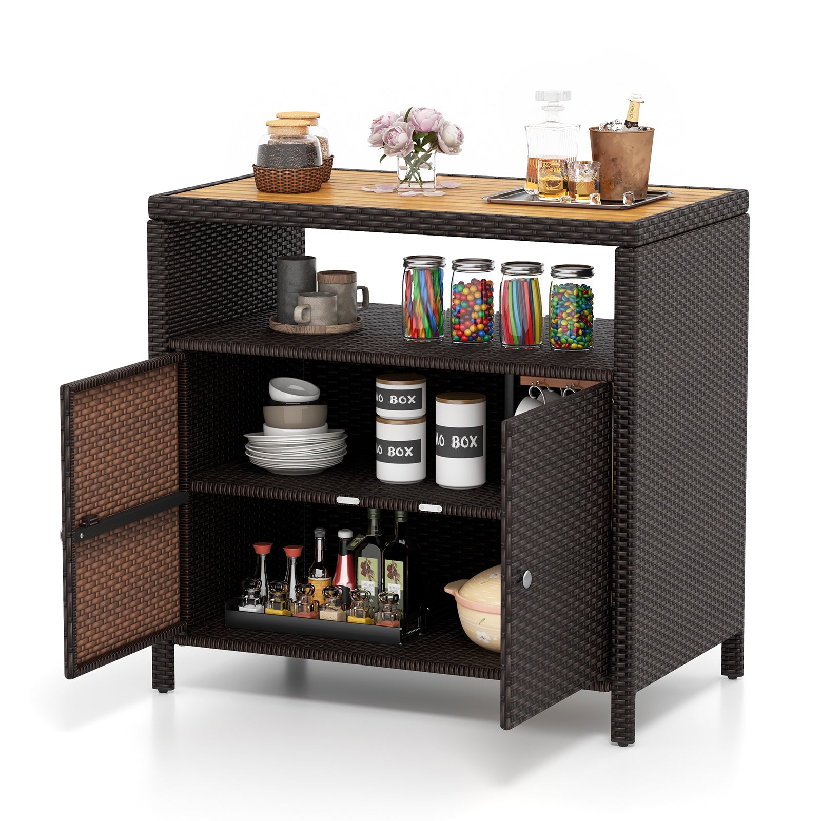 Rattan Storage Cabinet, Acacia Wood Countertop, Brown Sideboards Cabinets & Buffets Brown at Gallery Canada