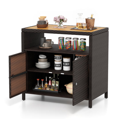 Rattan Storage Cabinet, Acacia Wood Countertop, Brown Sideboards Cabinets & Buffets Brown at Gallery Canada