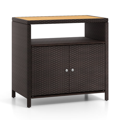 Rattan Storage Cabinet, Acacia Wood Countertop, Brown