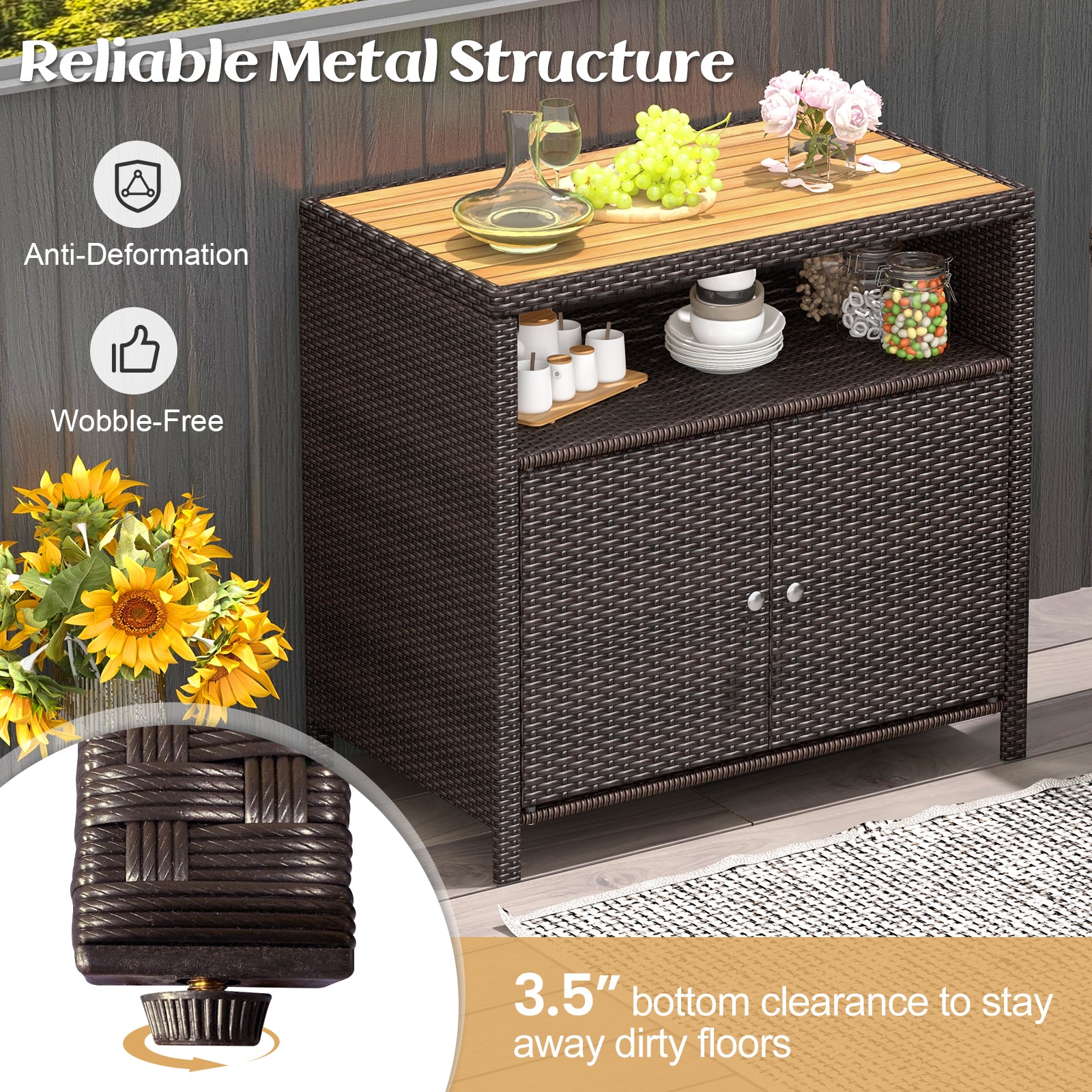 Rattan Storage Cabinet, Acacia Wood Countertop, Brown Sideboards Cabinets & Buffets at Gallery Canada