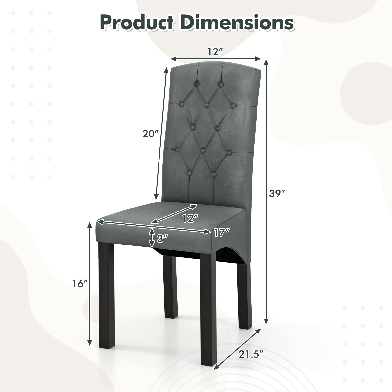 Modern Dining Chair with High Backrest High-density Sponge Cushion, Dark Gray Dining Chairs at Gallery Canada