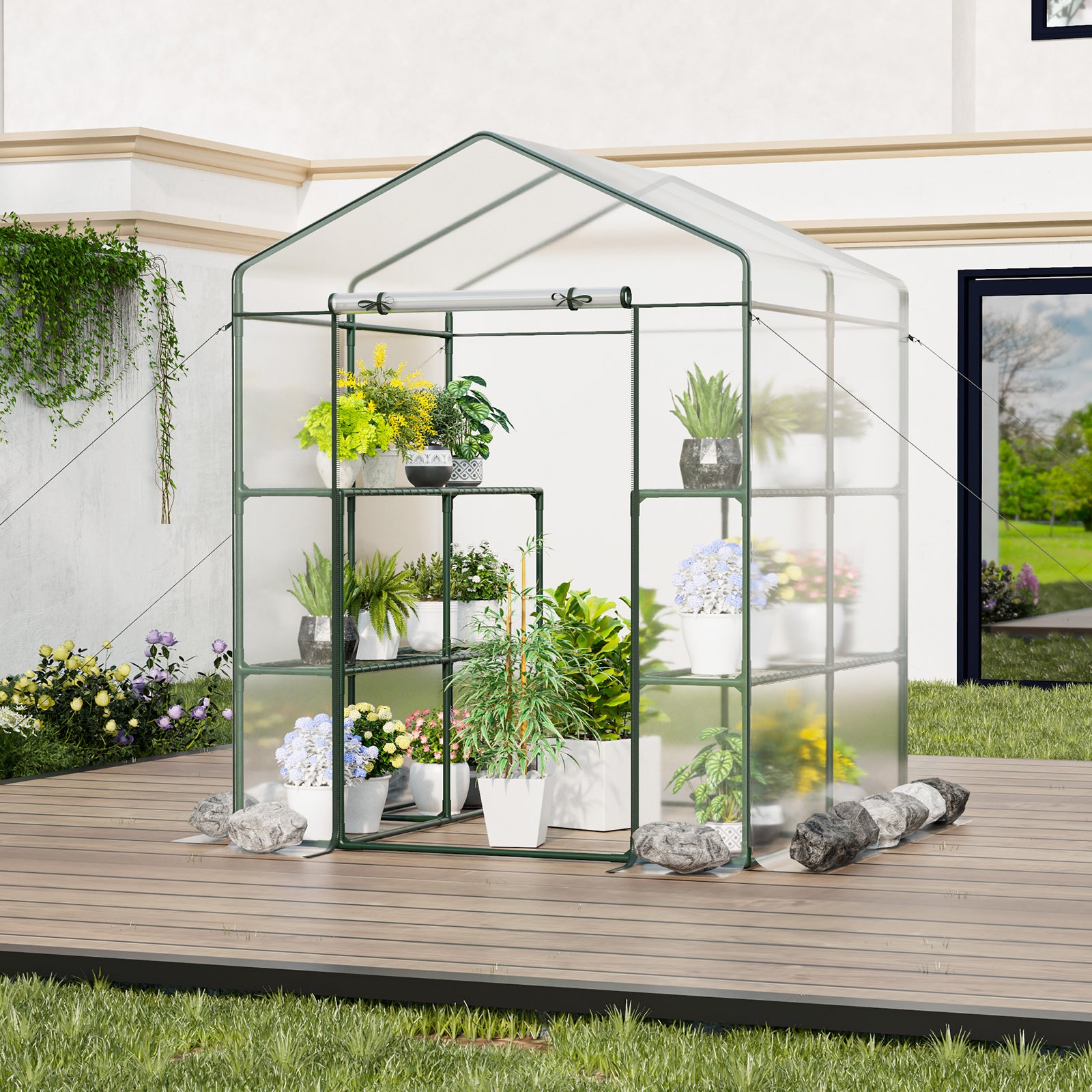 Walk-in Greenhouse with 3 Tiers 8 Shelves PVC Cover Roll-up Zippered Door, Transparent Greenhouses at Gallery Canada