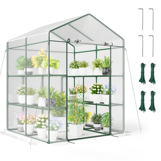Walk-In Greenhouse, 3 Tiers 8 Shelves, PVC Cover, Roll-Up Zippered Door, Transparent Greenhouses Transparent at Gallery Canada