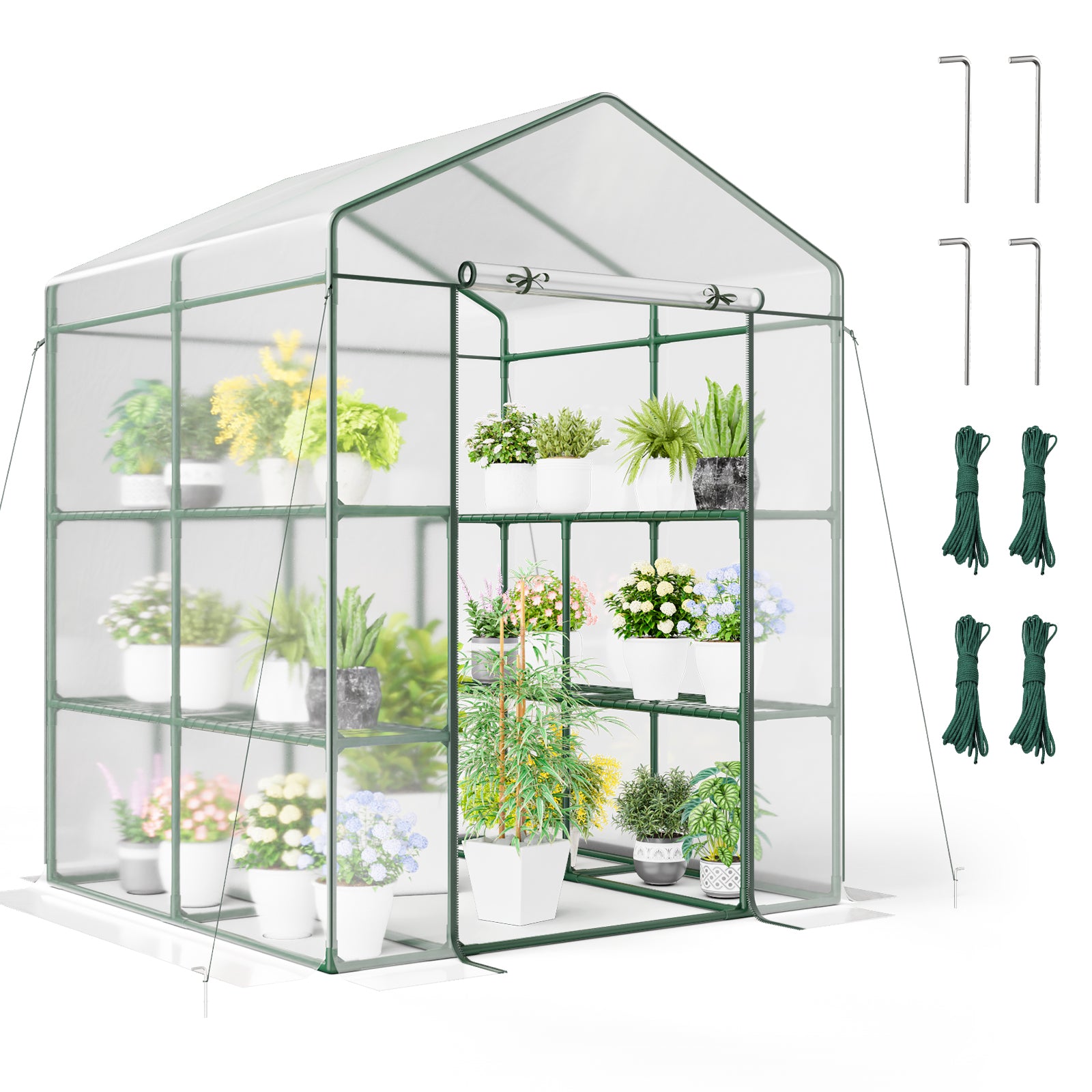 Walk-in Greenhouse with 3 Tiers 8 Shelves PVC Cover Roll-up Zippered Door, Transparent Greenhouses at Gallery Canada