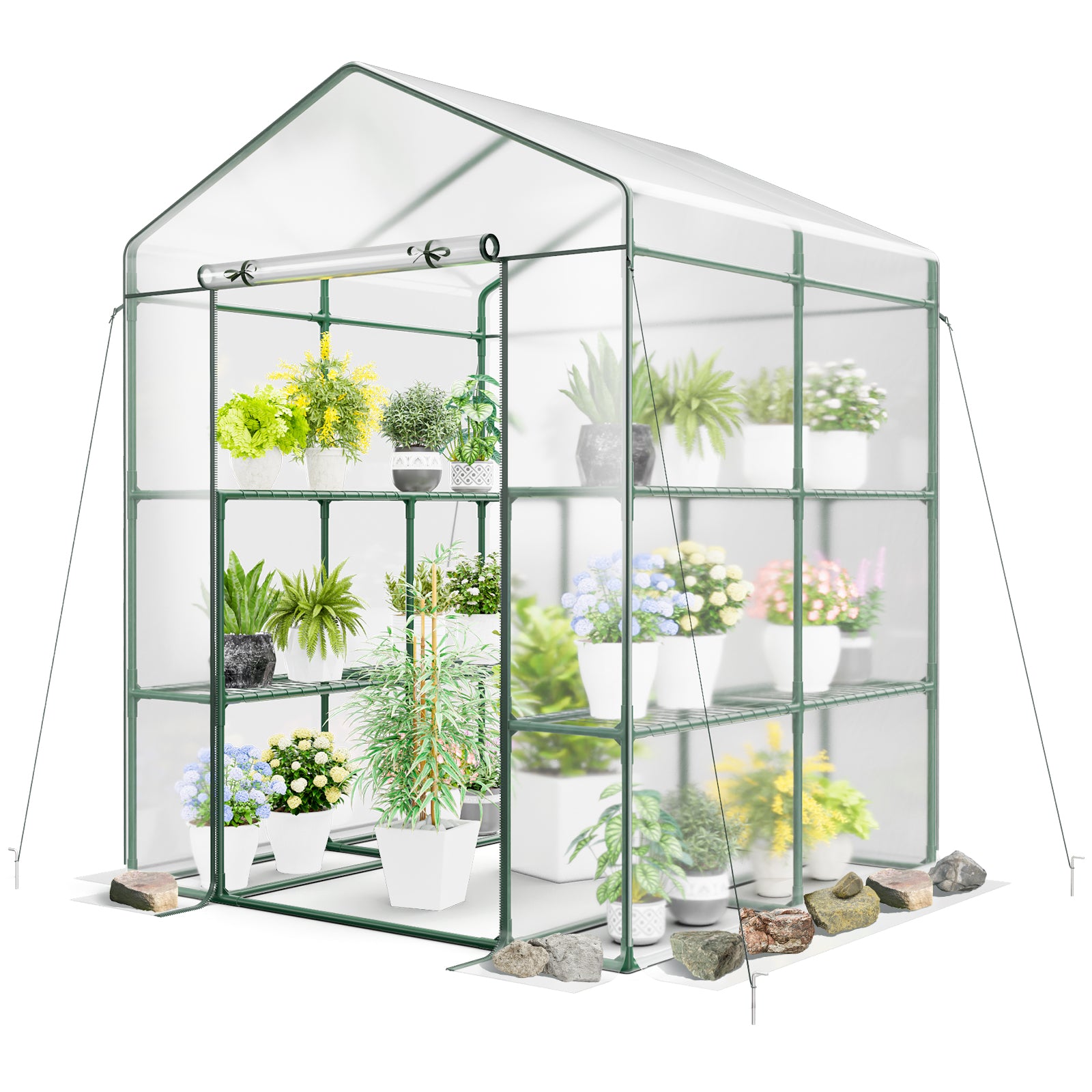 Walk-in Greenhouse with 3 Tiers 8 Shelves PVC Cover Roll-up Zippered Door, Transparent Greenhouses at Gallery Canada