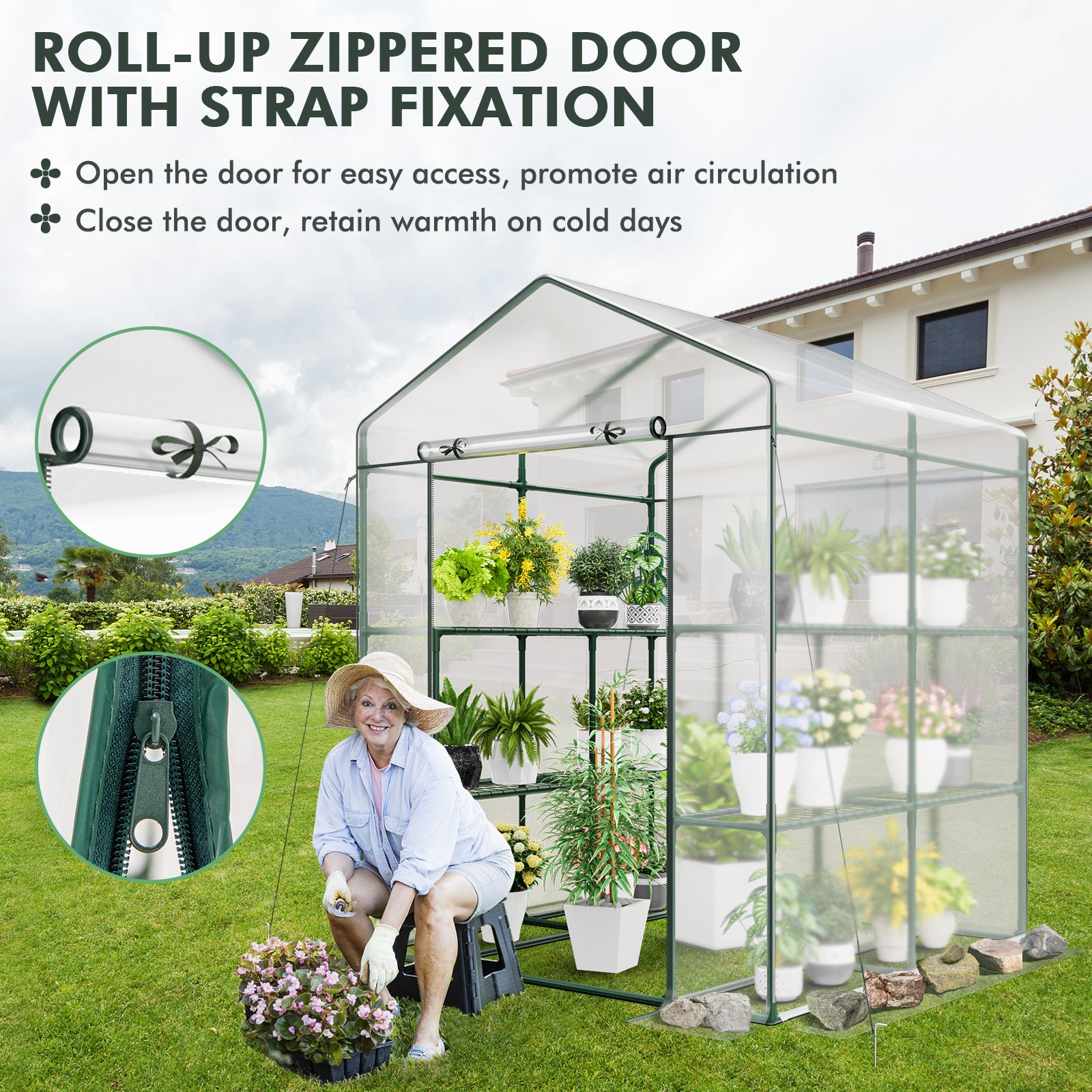 Walk-in Greenhouse with 3 Tiers 8 Shelves PVC Cover Roll-up Zippered Door, Transparent Greenhouses at Gallery Canada