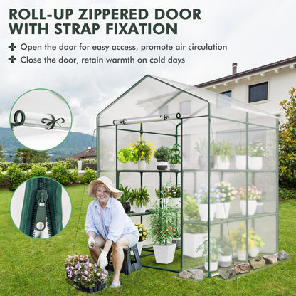 Walk-in Greenhouse with 3 Tiers 8 Shelves PVC Cover Roll-up Zippered Door, Transparent Greenhouses at Gallery Canada