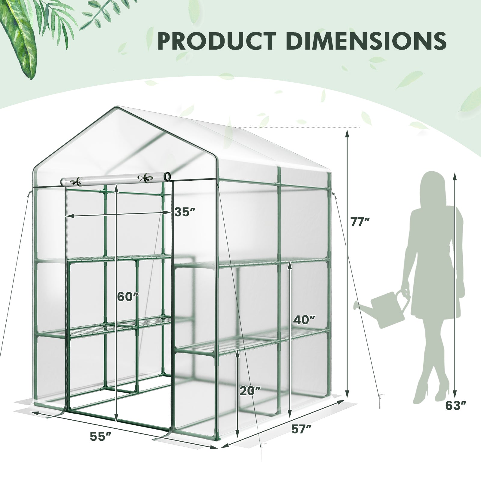 Walk-in Greenhouse with 3 Tiers 8 Shelves PVC Cover Roll-up Zippered Door, Transparent Greenhouses at Gallery Canada