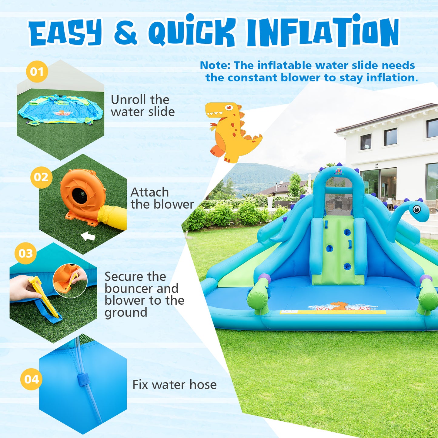 Inflatable Water Slide with Dual Slides and Large Splash Pool (Without Blower), Blue Bounce House at Gallery Canada