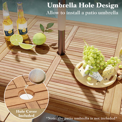 86.5 Inch Rectangular Patio Dining Table for 8 with Acacia Wood Tabletop and Umbrella Hole-86.5 inches, Natural & Black Patio Dining Tables at Gallery Canada