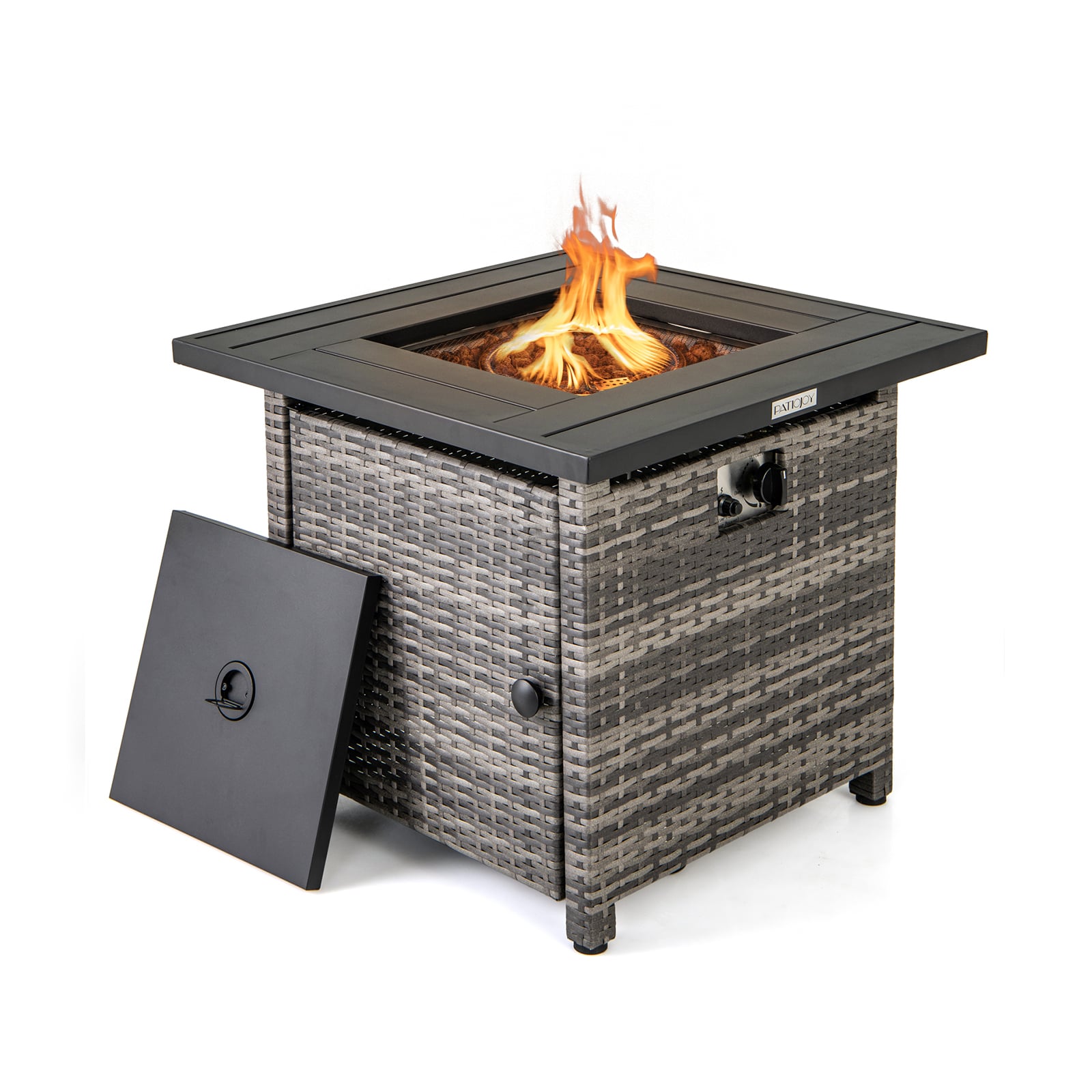 29 Inch Propane Firepit Table With Lava Rocks, Gray Fire Pit Tables Gray at Gallery Canada