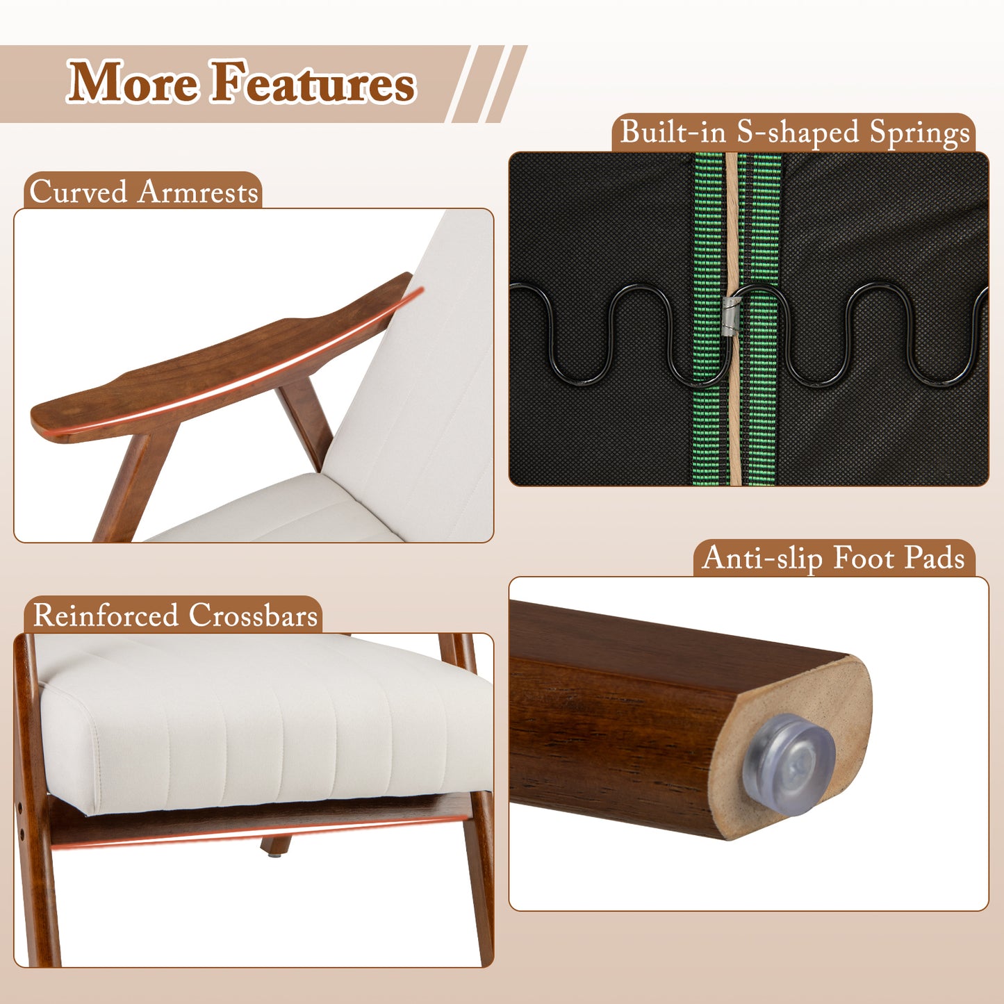 Modern Accent Chair Leisure Armchair with Felt Pads, Beige Accent Chairs at Gallery Canada