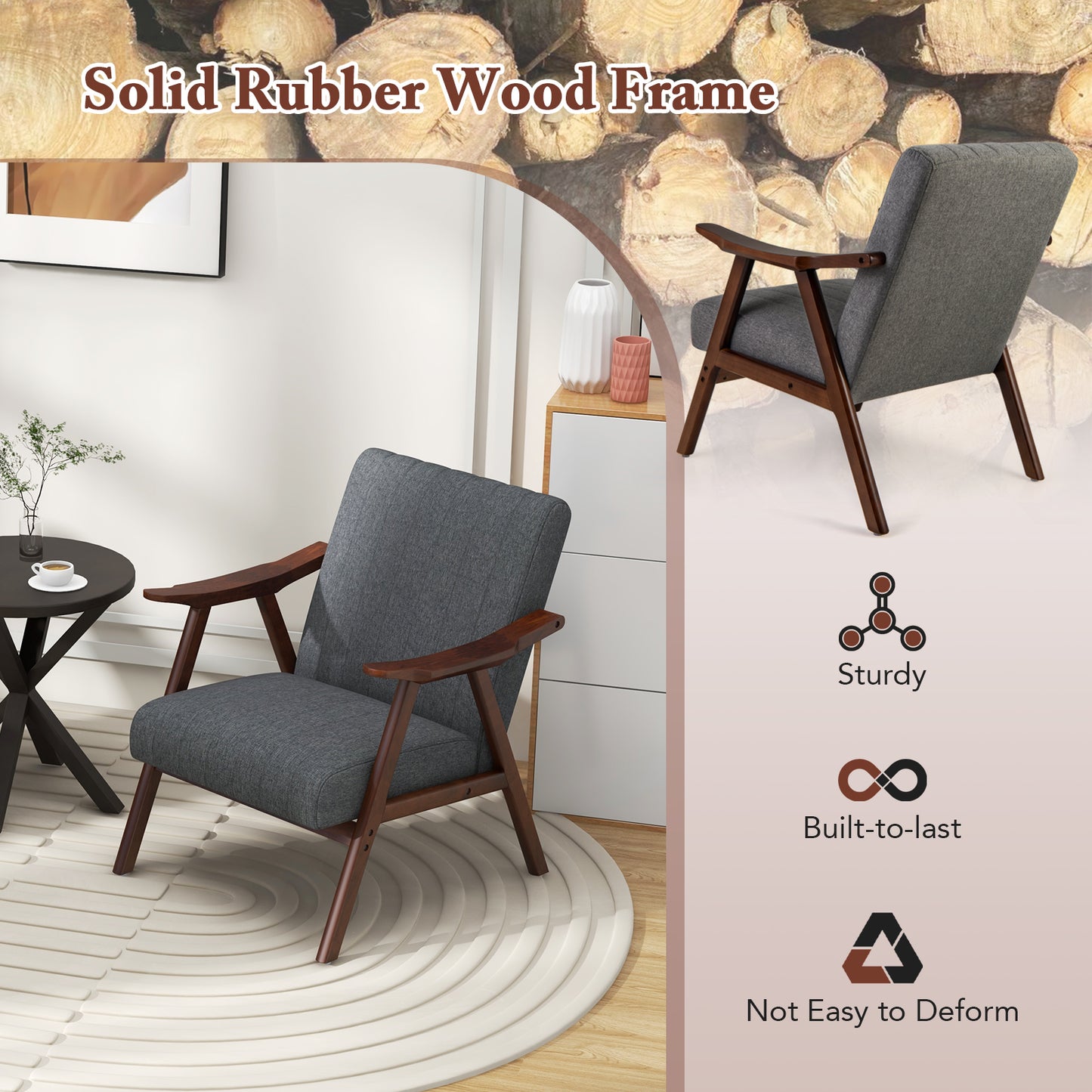 Modern Accent Chair Leisure Armchair with Felt Pads, Light Gray Accent Chairs at Gallery Canada