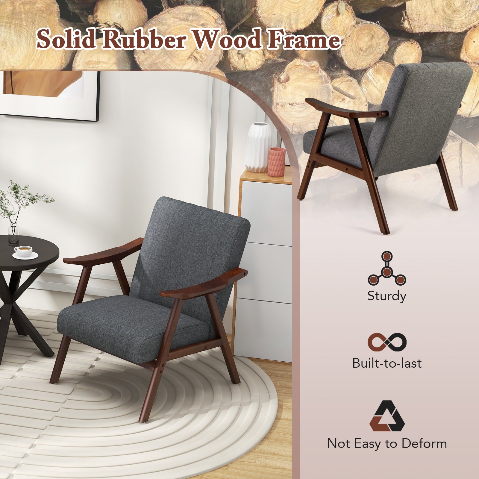 Modern Accent Chair Leisure Armchair with Felt Pads, Light Gray Accent Chairs at Gallery Canada