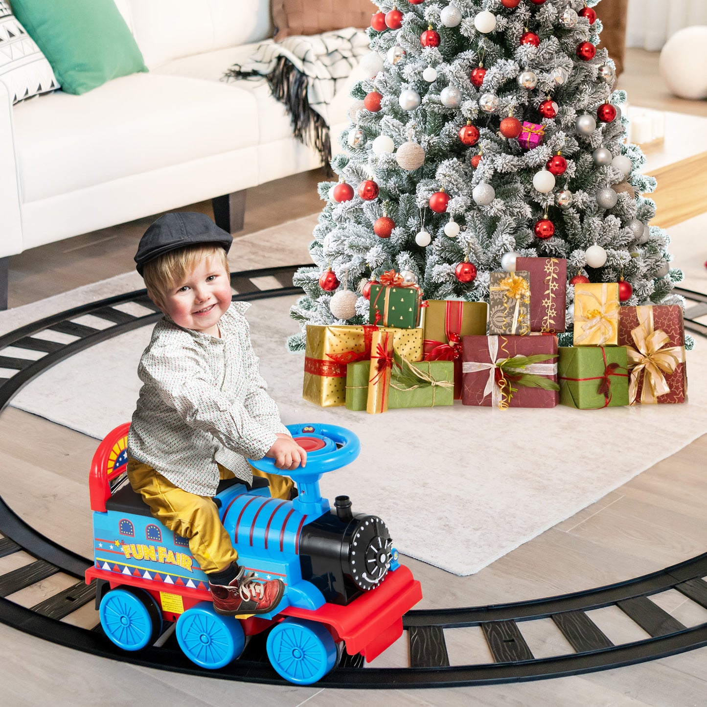 6V Electric Kids Ride On Car Toy Train with 16 Pieces Tracks, Navy Powered Ride On Toys at Gallery Canada