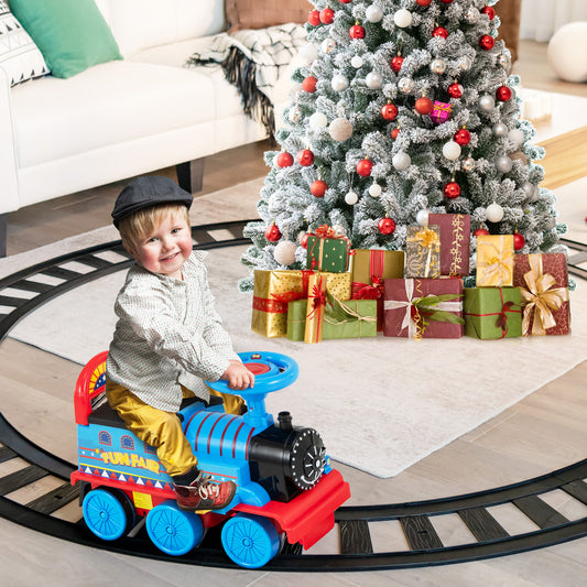 6V Electric Kids Ride On Car Toy Train with 16 Pieces Tracks, Navy Powered Ride On Toys Navy at Gallery Canada