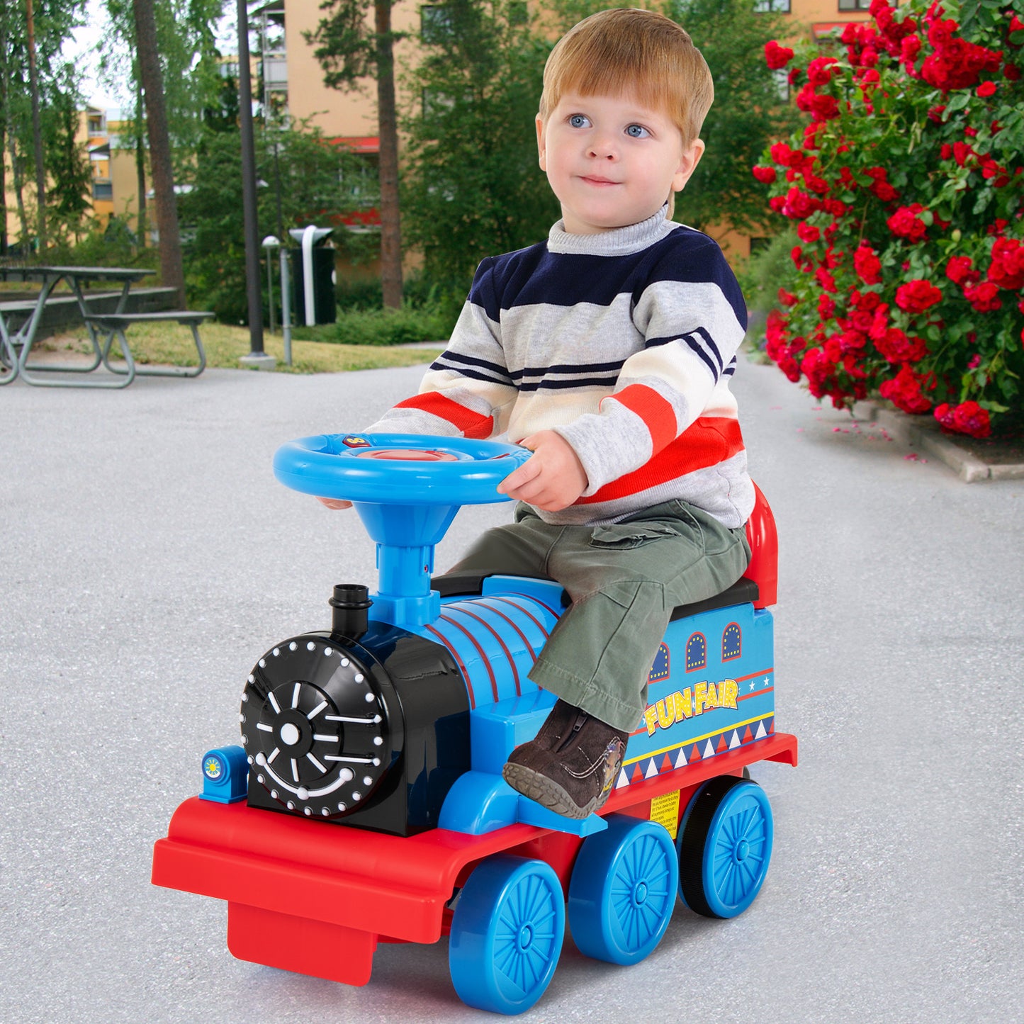 6V Electric Kids Ride On Car Toy Train with 16 Pieces Tracks, Navy Powered Ride On Toys at Gallery Canada