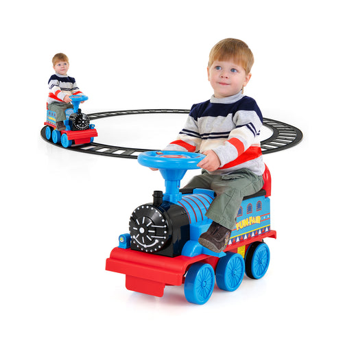 6V Electric Kids Ride On Car Toy Train with 16 Pieces Tracks, Navy