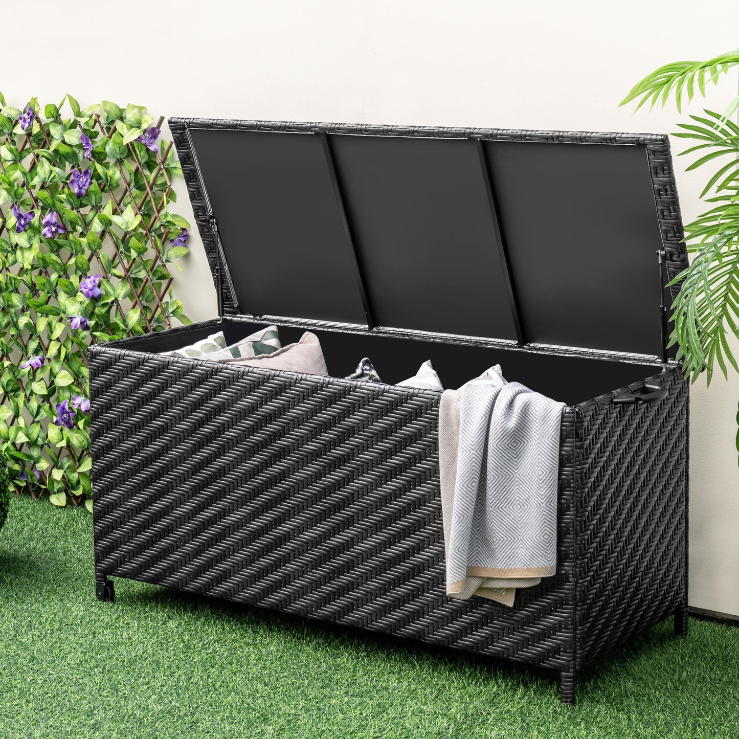 85 Gallon Outdoor Storage Box with Removable Liner and Universal Wheels, Black Outdoor Storage & Garages at Gallery Canada